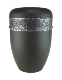 E302 Natur-Faser-Urne Schwarz mit Banderole Hammerschlag Silber