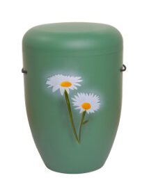F101 Natur-Faser-Urne Hellgrün 4x4 farbig mit Margaritte handgefertigt